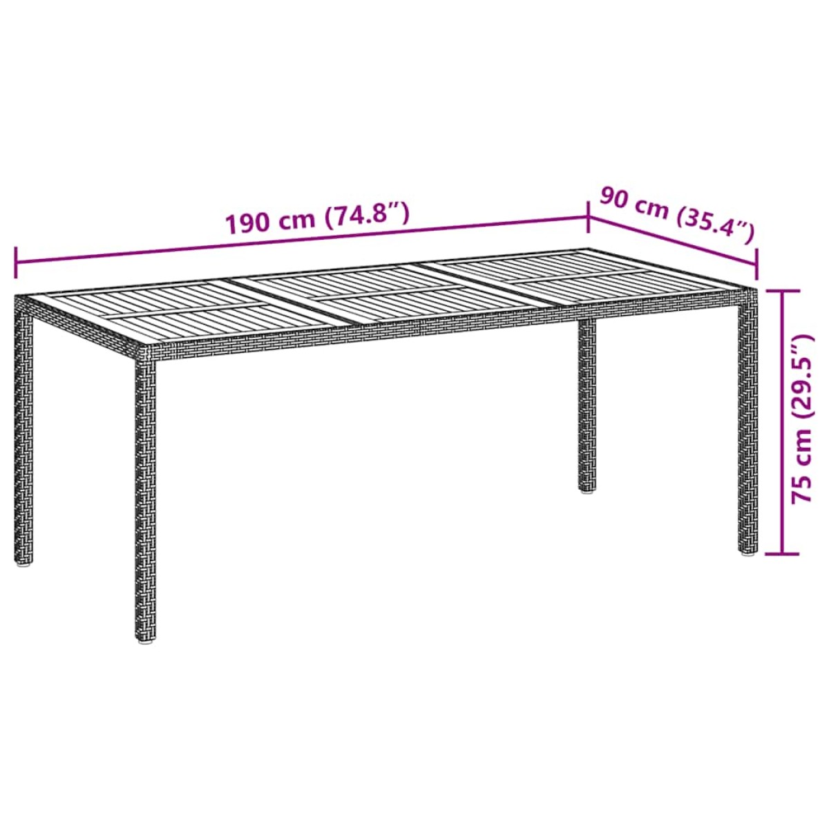 vidaXL Τραπέζι Κήπου Γκρι 190x90x75 εκ. Συνθετικό Ρατάν / Ξύλο Ακακίας