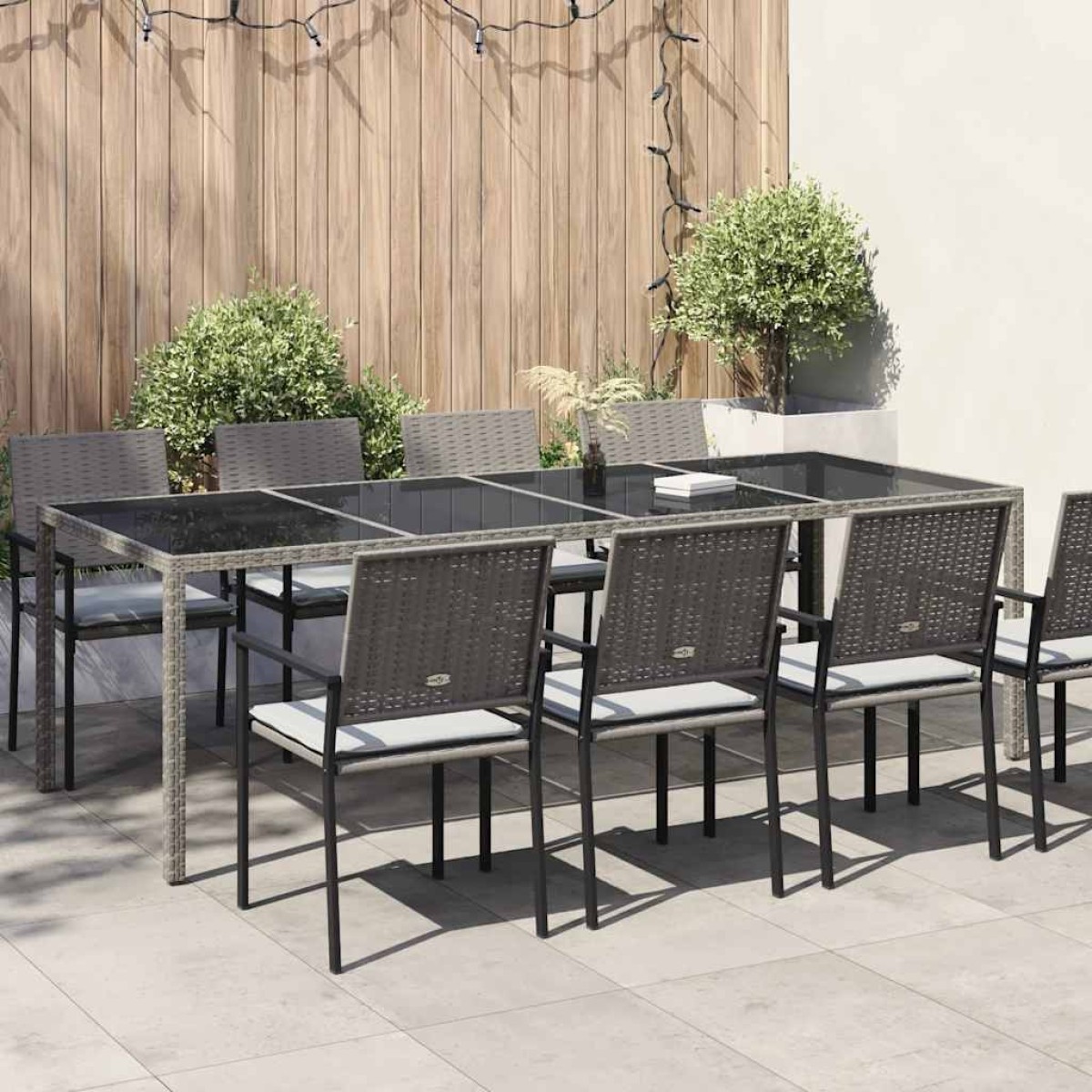 vidaXL Τραπέζι Κήπου Γκρι 250x100x75 εκ. Ψημένο Γυαλί/Συνθετικό Ρατάν