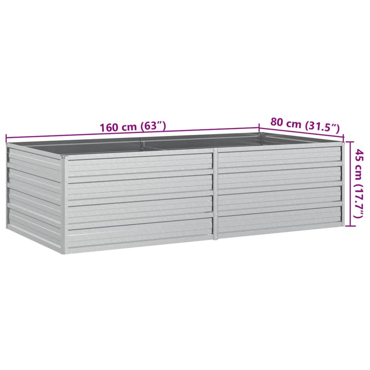vidaXL Ζαρντινιέρα Υπερυψωμένη Ασημί 160x80x45 εκ. Γαλβανισμ. Χάλυβας
