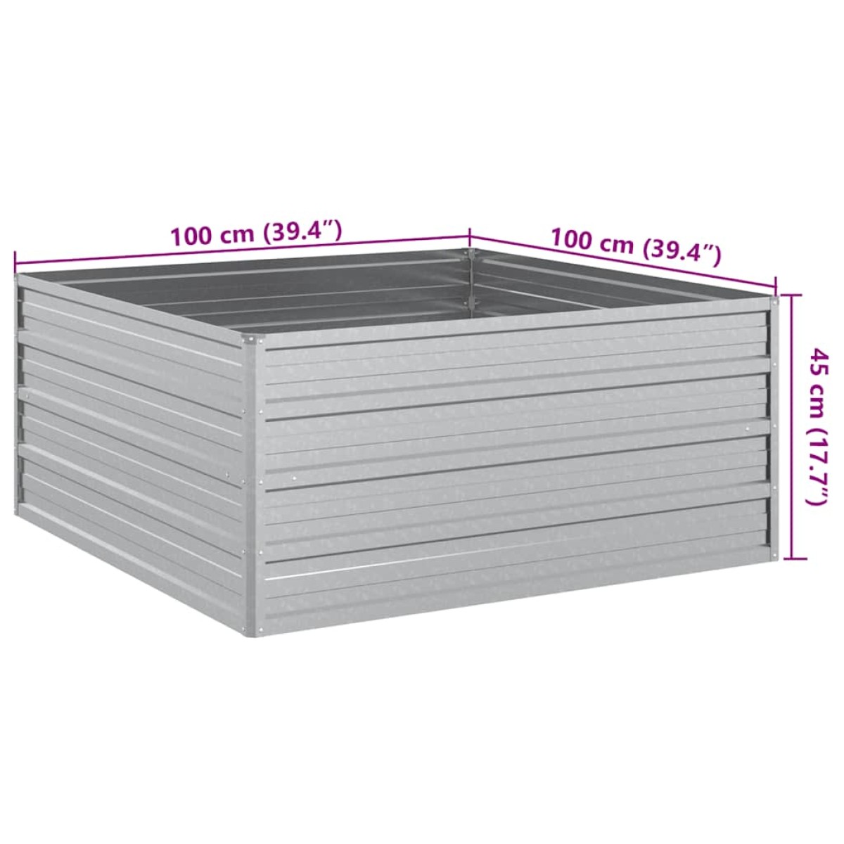 vidaXL Ζαρντινιέρα Υπερυψωμένη Ασημί 100x100x45 εκ. Γαλβανισμ. Χάλυβας