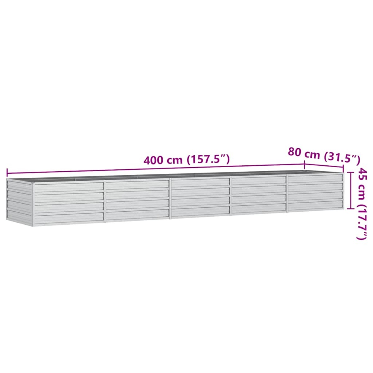 vidaXL Ζαρντινιέρα Υπερυψωμένη Ασημί 400x80x45 εκ. Γαλβανισμ. Χάλυβας