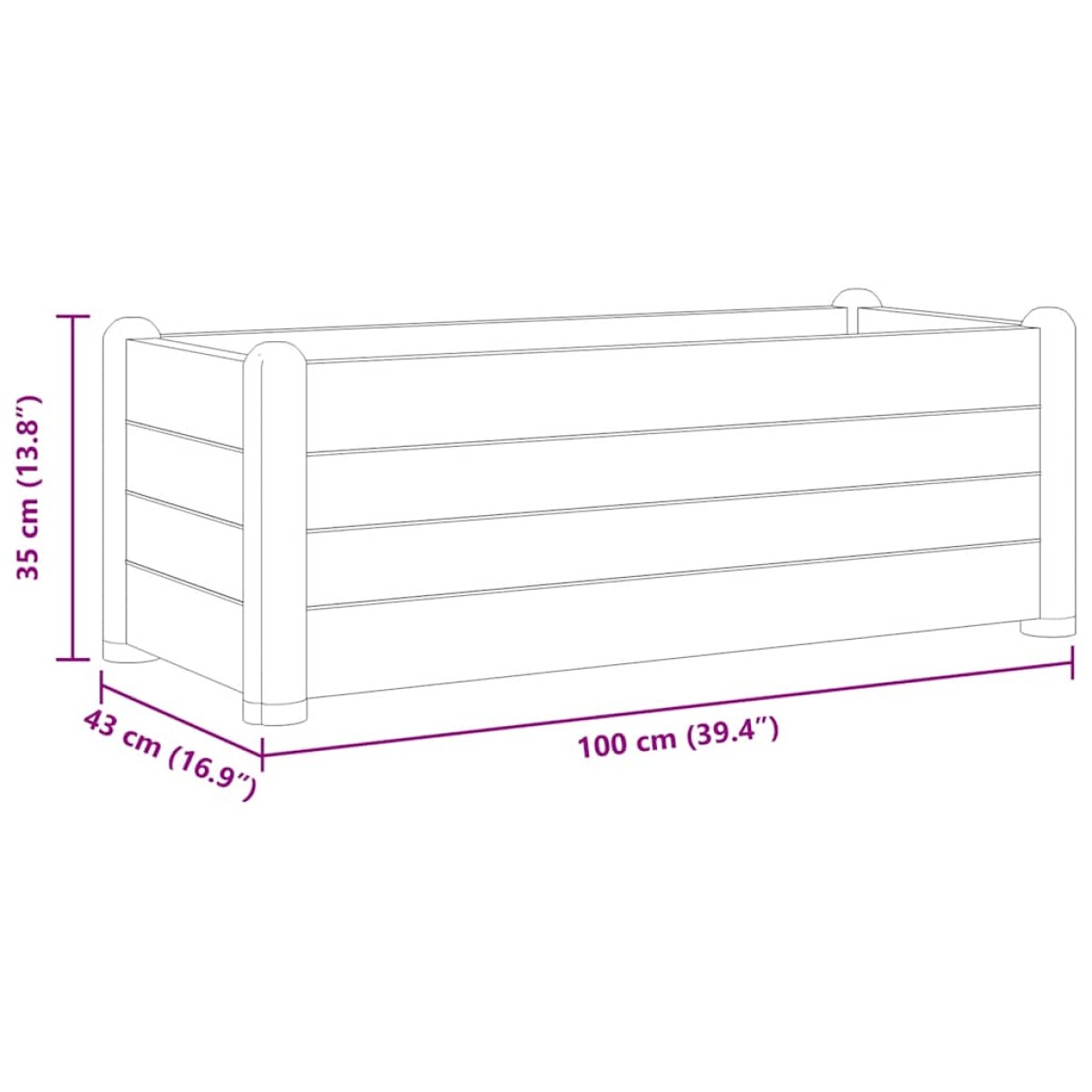 vidaXL Ζαρντινιέρα Υπερυψωμένη Γκρι 100 x 43 x 35 εκ. Πολυπροπυλένιο
