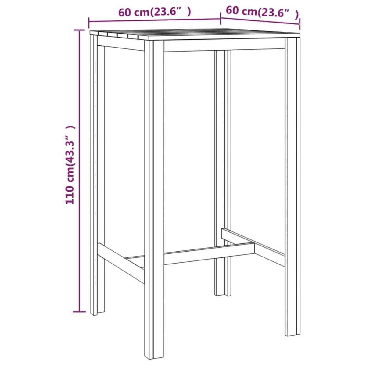 vidaXL Τραπέζι Μπαρ 60 x 60 x 110 εκ. από Εμποτισμένο Ξύλο Πεύκου