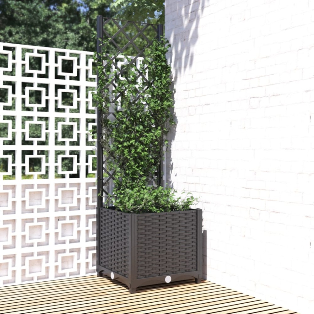 vidaXL Γλάστρα Κήπου με Πλέγμα Μαύρη 40x40x136 εκ. από Πολυπροπυλένιο