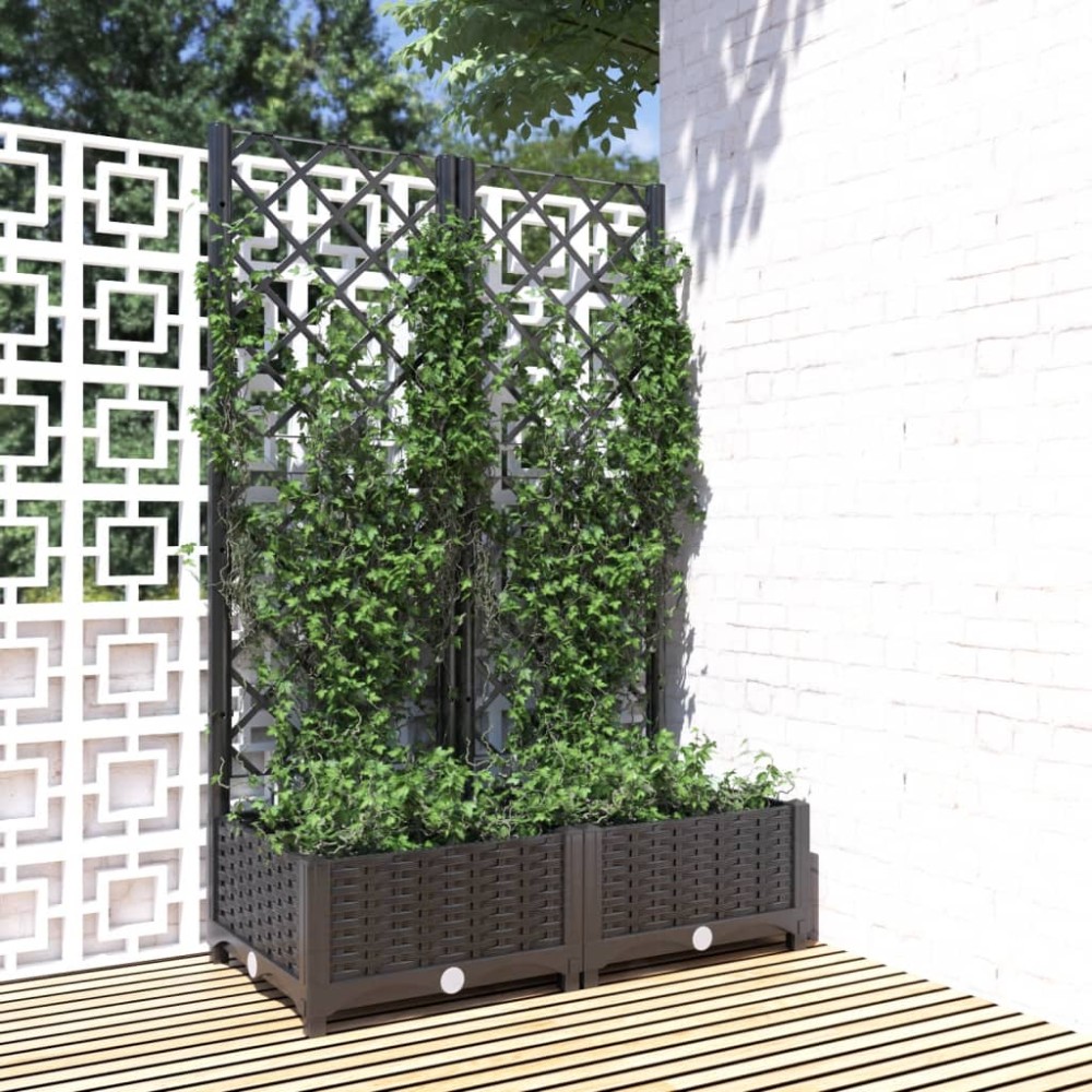 vidaXL Γλάστρα Κήπου με Πλέγμα Μαύρη 80x40x121,5 εκ. από Πολυπροπυλένιο
