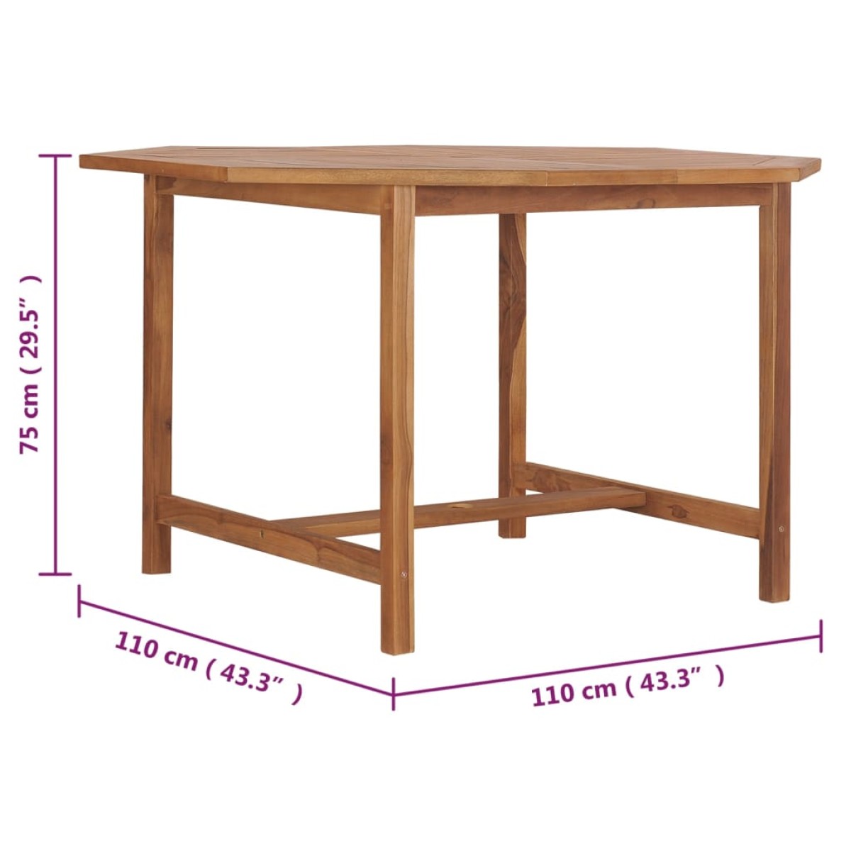 vidaXL Τραπεζαρία Κήπου 110 x 110 x 75 εκ. από Μασίφ Ξύλο Teak