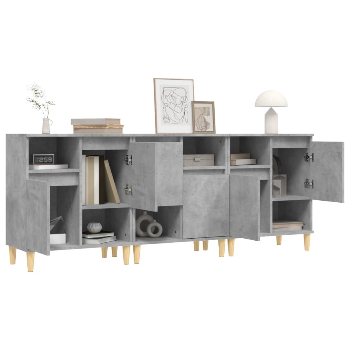 vidaXL Ντουλάπια 3 τεμ. Γκρι Σκυροδέματος 60x35x70 εκ. Επεξεργ. Ξύλο