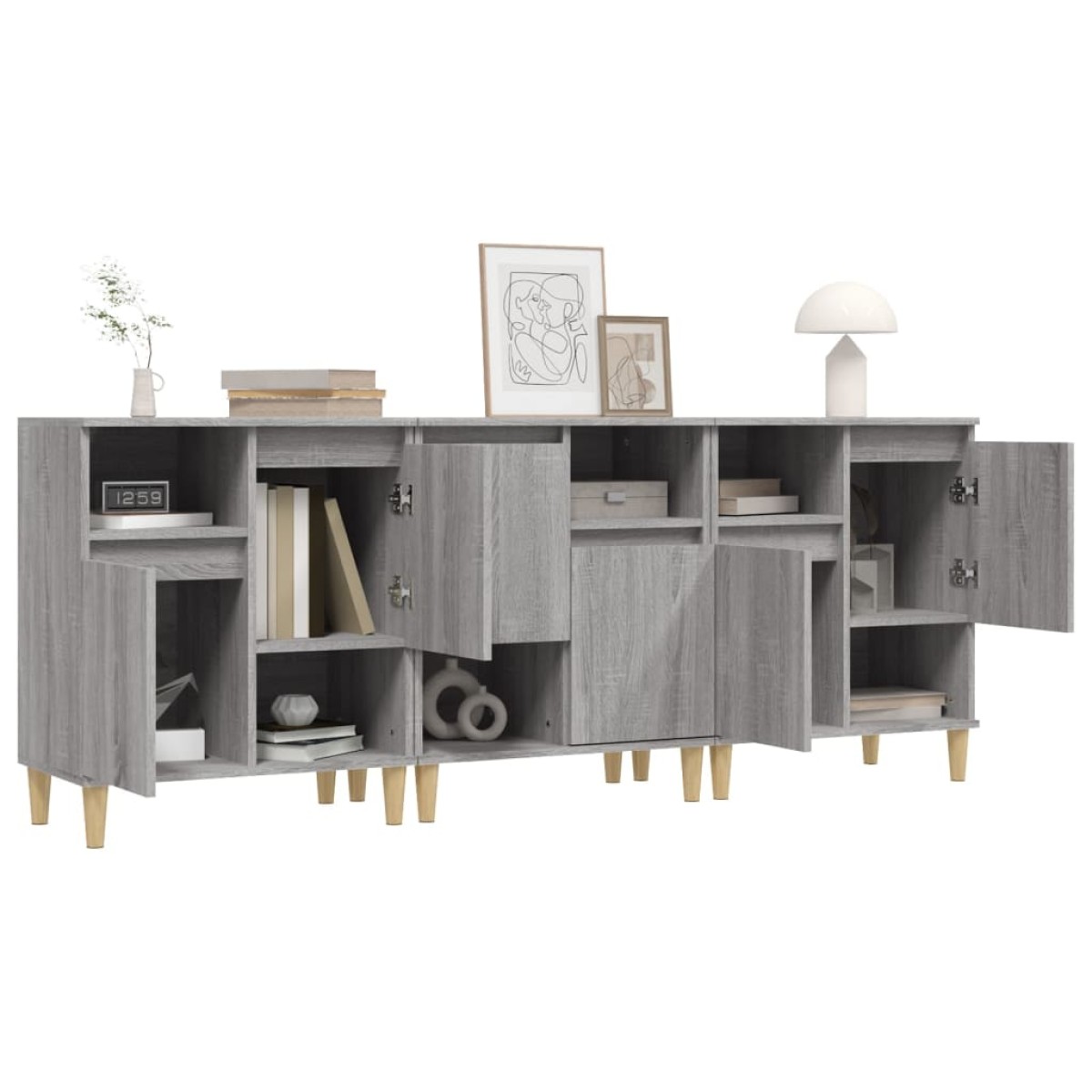 vidaXL Ντουλάπι 3 τεμ. Γκρι Sonoma 60x35x70 εκ. από Επεξεργασμένο Ξύλο