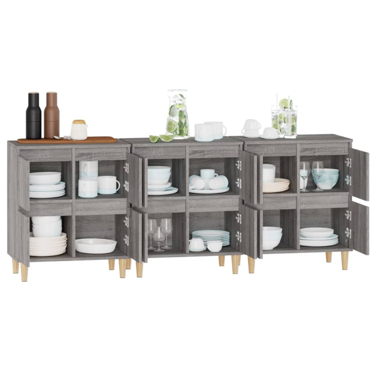 vidaXL Ντουλάπι 3 τεμ. Γκρι Sonoma 60x35x70 εκ. από Επεξεργασμένο Ξύλο
