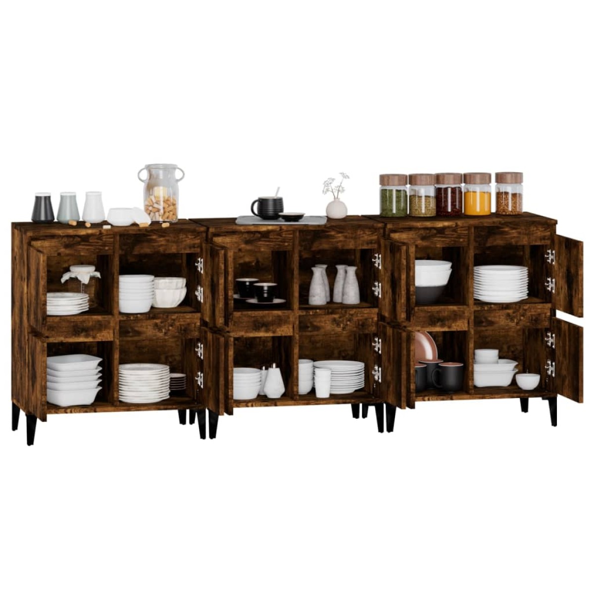 vidaXL Ντουλάπια 3 τεμ. Καπνιστή Δρυς 60x35x70 εκ. Επεξεργασμένο Ξύλο