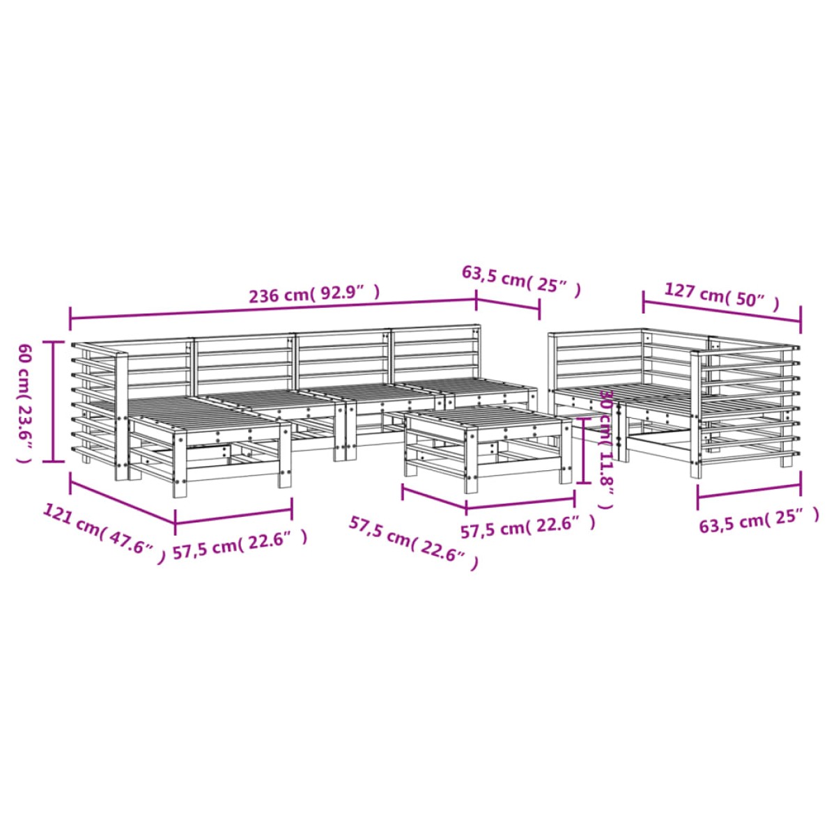 vidaXL Σαλόνι Κήπου Σετ 8 Τεμαχίων Λευκό από Μασίφ Ξύλο Πεύκου
