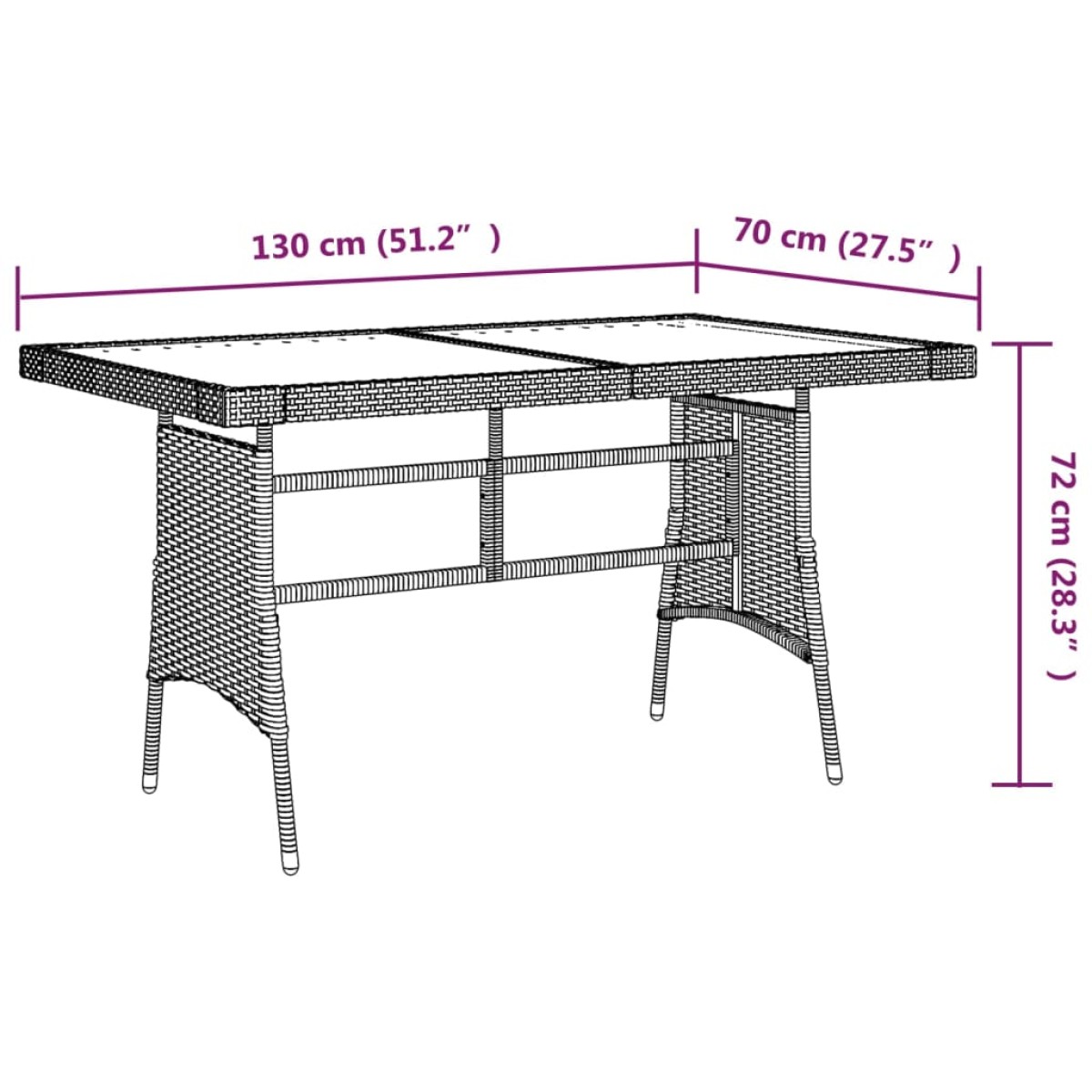 vidaXL Τραπέζι Κήπου Γκρι 130x70x72 εκ. Συνθετικό Ρατάν/Ξύλο Ακακίας