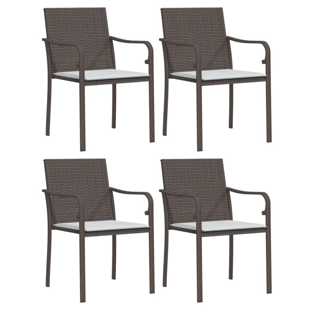 vidaXL Καρέκλες Κήπου με Μαξιλάρια 4 τεμ. Καφέ 56x59x84 εκ Συνθ. Ρατάν