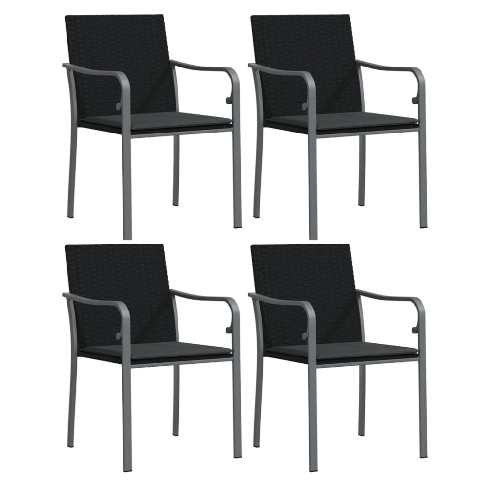 vidaXL Καρέκλες Κήπου με Μαξιλάρια 4τεμ Μαύρες 56x59x84 εκ Συνθ. Ρατάν