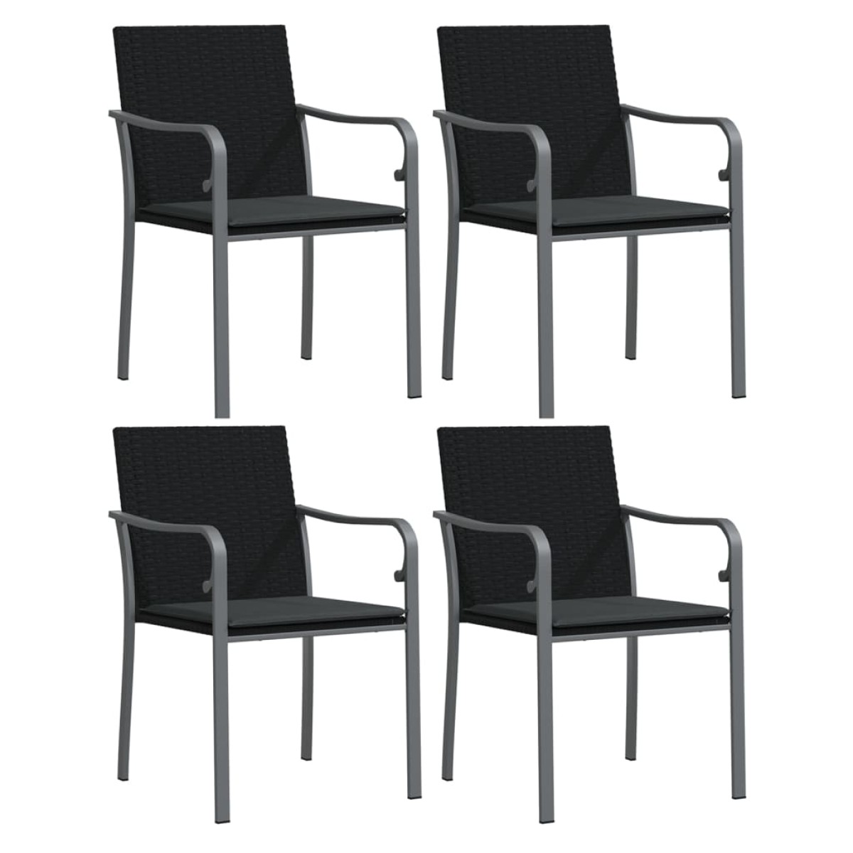 vidaXL Καρέκλες Κήπου με Μαξιλάρια 4τεμ Μαύρες 56x59x84 εκ Συνθ. Ρατάν