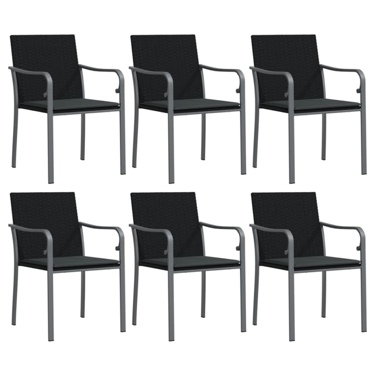 vidaXL Καρέκλες Κήπου με Μαξιλάρια 6 τεμ Μαύρο 56x59x84 εκ Συνθ. Ρατάν