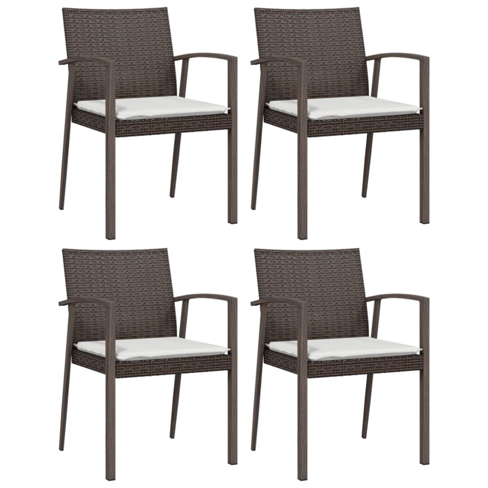 vidaXL Καρέκλες Κήπου με Μαξιλάρια 4τεμ Καφέ 56,5x57x83 εκ Συνθ. Ρατάν