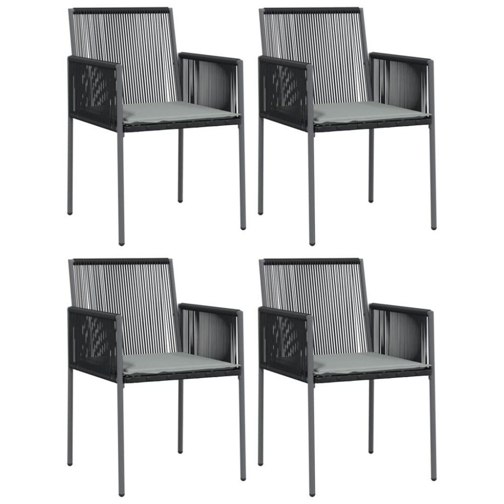 vidaXL Καρέκλες Κήπου 4 τεμ. Μαύρο 54x60,5x83,5 εκ Συνθ. Ρατάν&Μαξιλ.