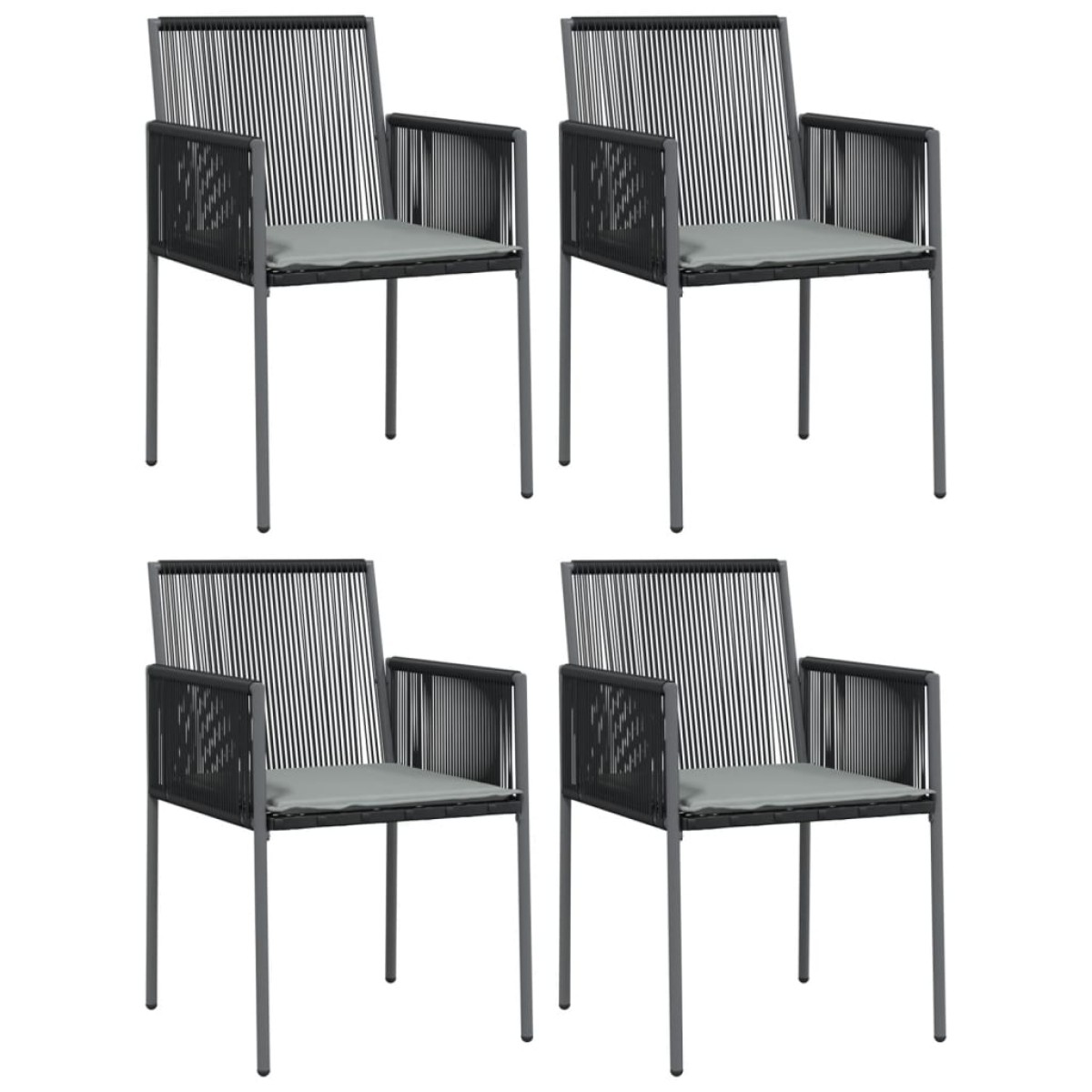 vidaXL Καρέκλες Κήπου 4 τεμ. Μαύρο 54x60,5x83,5 εκ Συνθ. Ρατάν&Μαξιλ.