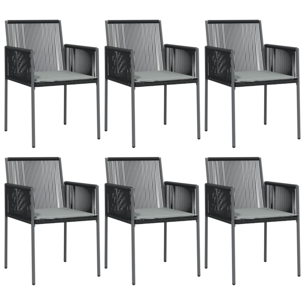 vidaXL Καρέκλες Κήπου 6 τεμ. Μαύρο 54x60,5x83,5 εκ Συνθ. Ρατάν&Μαξιλ.