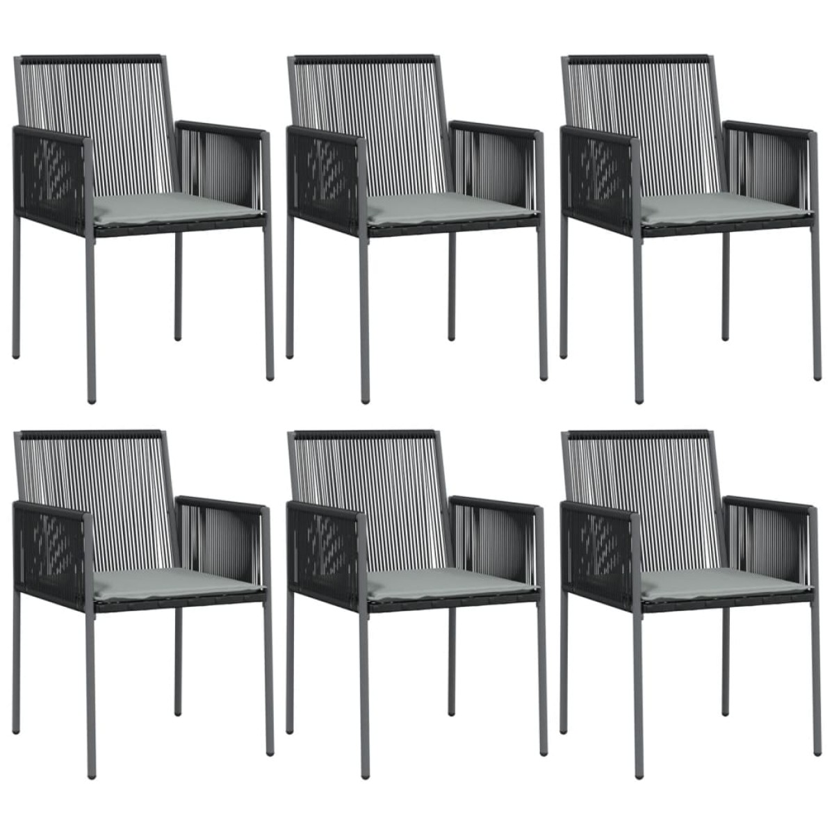 vidaXL Καρέκλες Κήπου 6 τεμ. Μαύρο 54x60,5x83,5 εκ Συνθ. Ρατάν&Μαξιλ.
