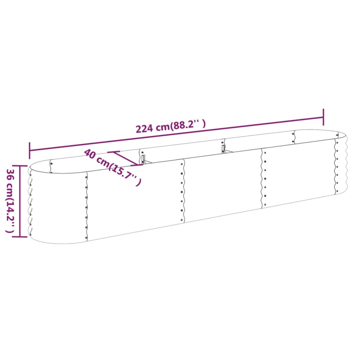 vidaXL Ζαρντινιέρα Πράσινη 224x40x36 εκ Ατσάλι με Ηλεκτρ. Βαφή Πούδρας