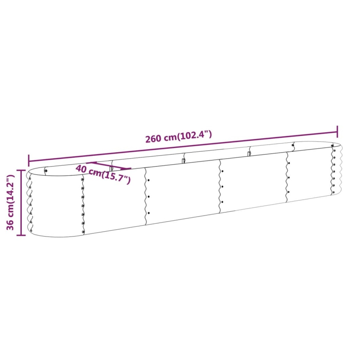 vidaXL Ζαρντινιέρα Γκρι 260x40x36 εκ. Ατσάλι με Ηλεκτρ. Βαφή Πούδρας