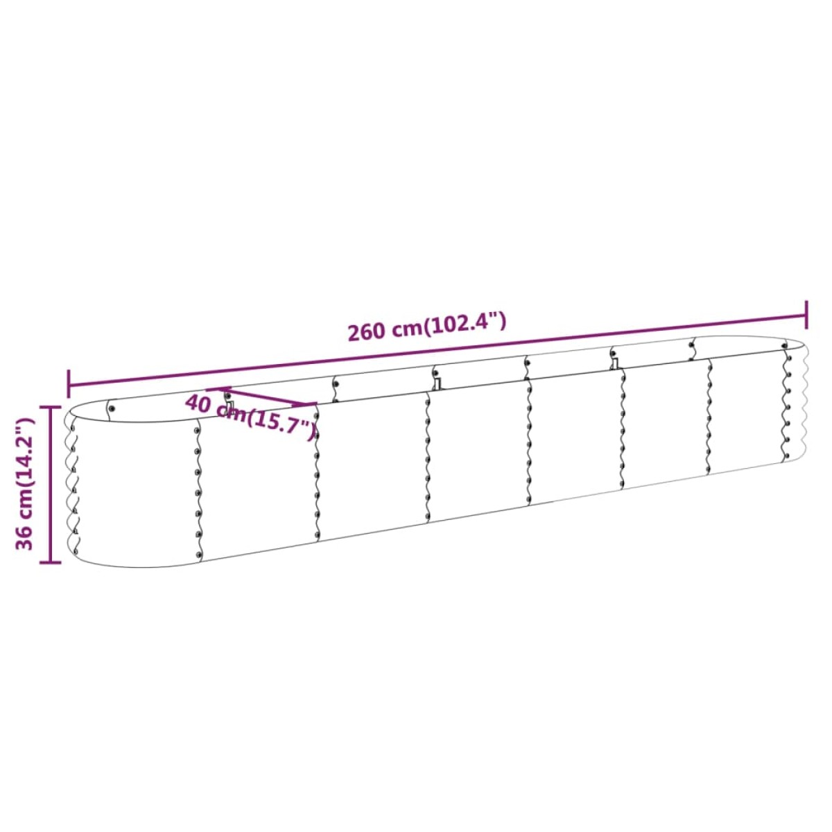 vidaXL Ζαρντινιέρα Καφέ 260x40x36 εκ. Ατσάλι με Ηλεκτρ. Βαφή Πούδρας