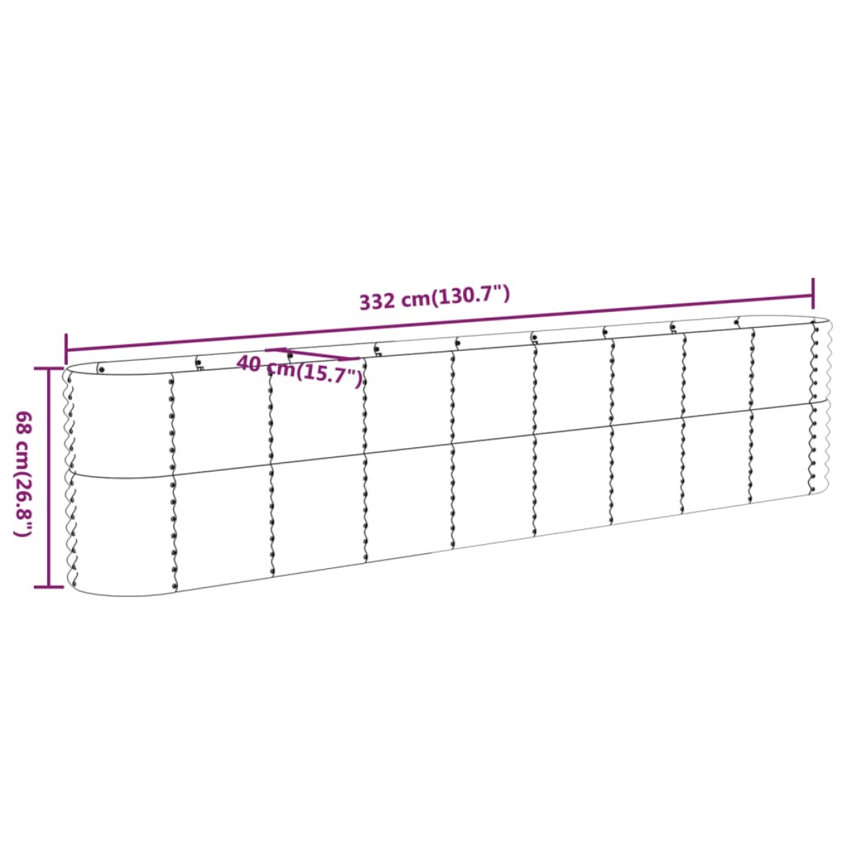 vidaXL Ζαρντινιέρα Γκρι 332x40x68 εκ. Ατσάλι με Ηλεκτρ. Βαφή Πούδρας