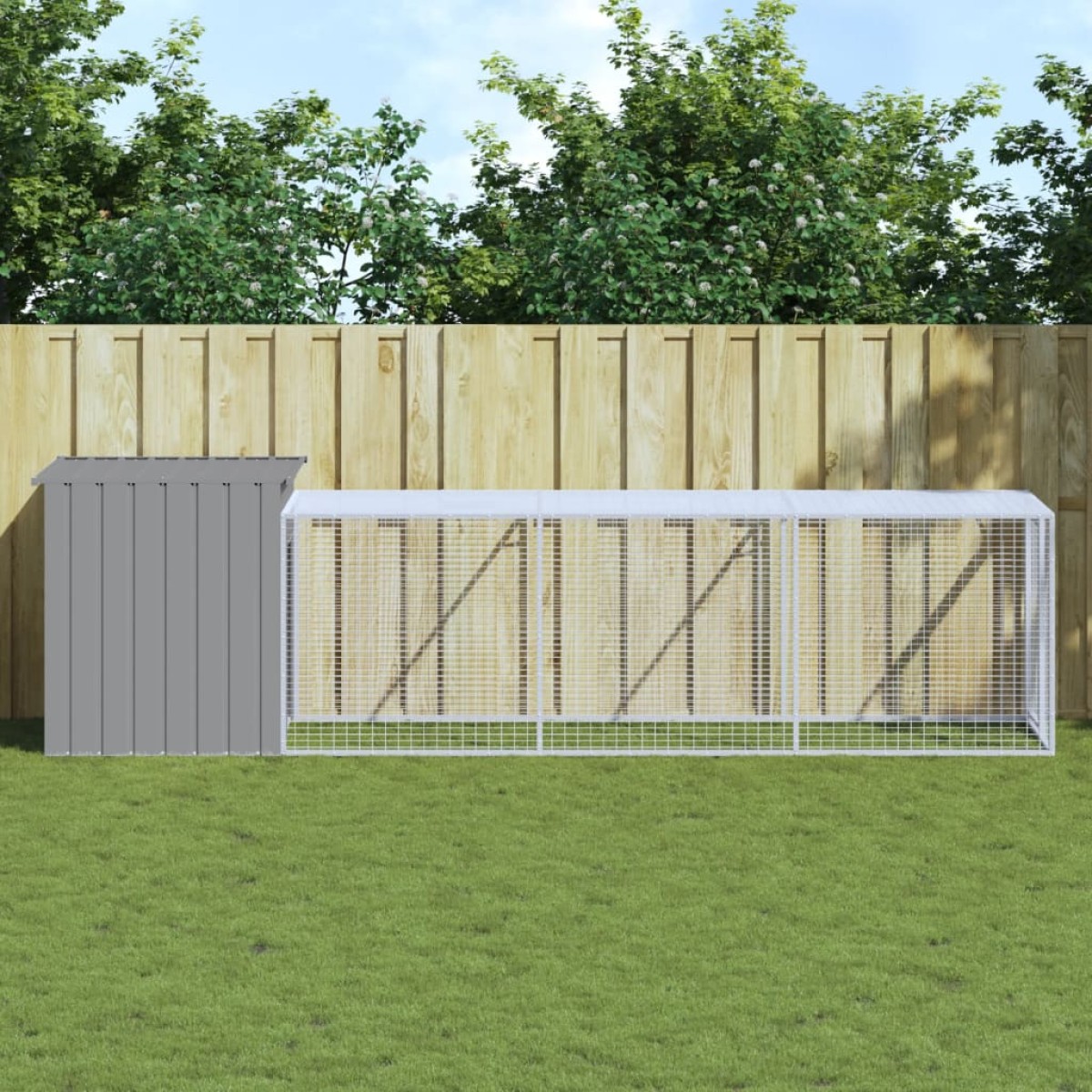 vidaXL Κοτέτσι με Περίβολο Αν. Γκρι 110x405x110 εκ. Γαλβαν. Χάλυβας