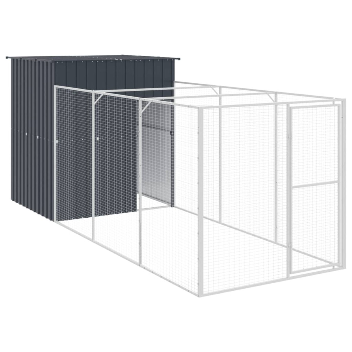 vidaXL Σπιτάκι Σκύλου με Αυλή Ανθρακί 165x455x181 εκ. Γαλβαν. Χάλυβας