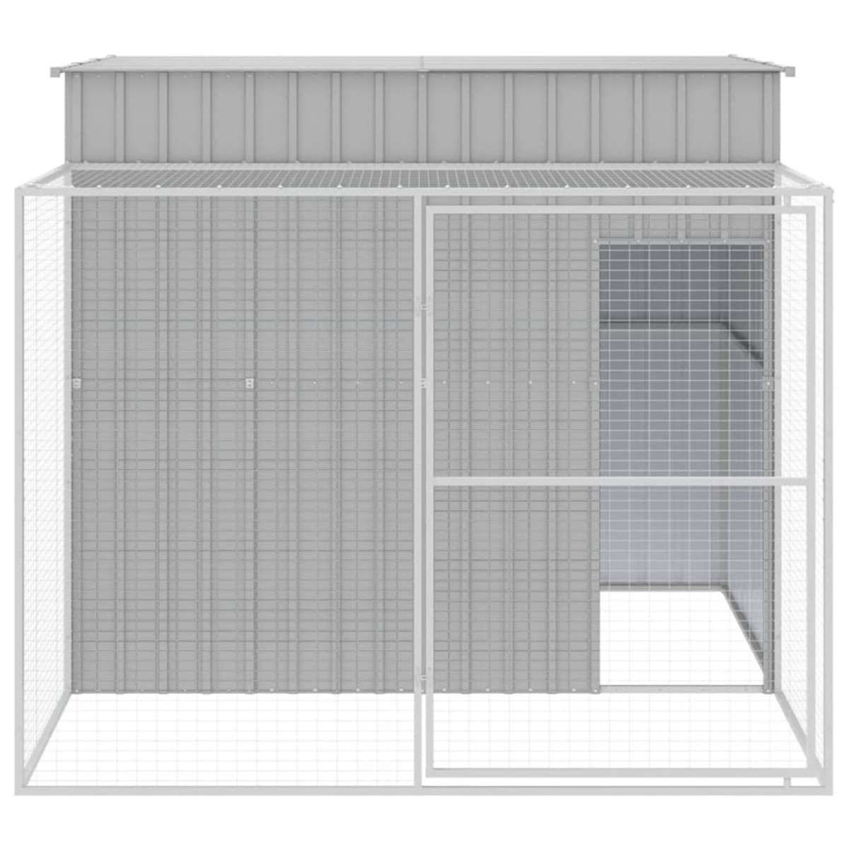 vidaXL Σπιτάκι Σκύλου με Αυλή Αν. Γκρι 214x253x181 εκ. Γαλβαν. Χάλυβας