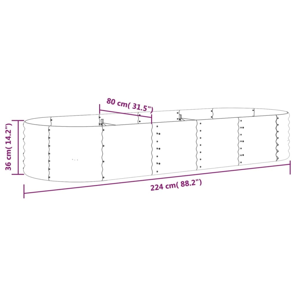 vidaXL Ζαρντινιέρα Πράσινη 224x80x36 εκ Ατσάλι με Ηλεκτρ. Βαφή Πούδρας