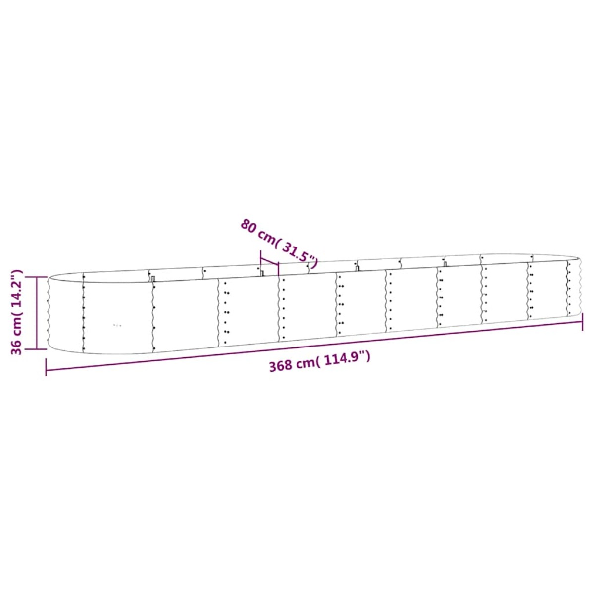 vidaXL Ζαρντινιέρα Γκρι 368x80x36 εκ. Ατσάλι με Ηλεκτρ. Βαφή Πούδρας