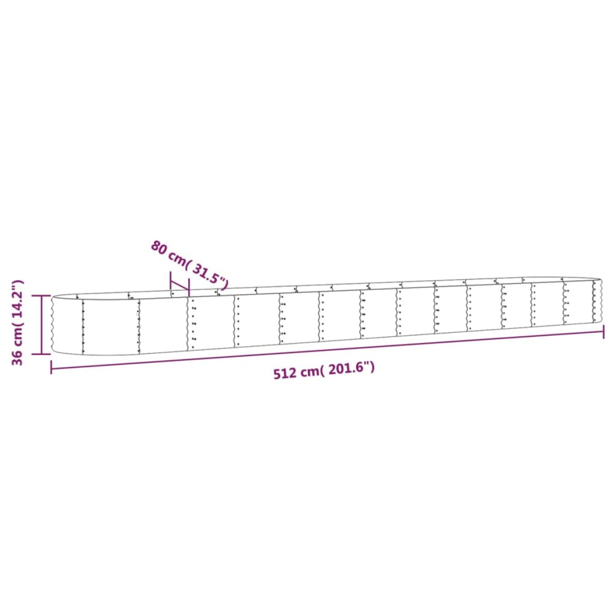 vidaXL Ζαρντινιέρα Ασημί 512x80x36 εκ. Ατσάλι με Ηλεκτρ. Βαφή Πούδρας