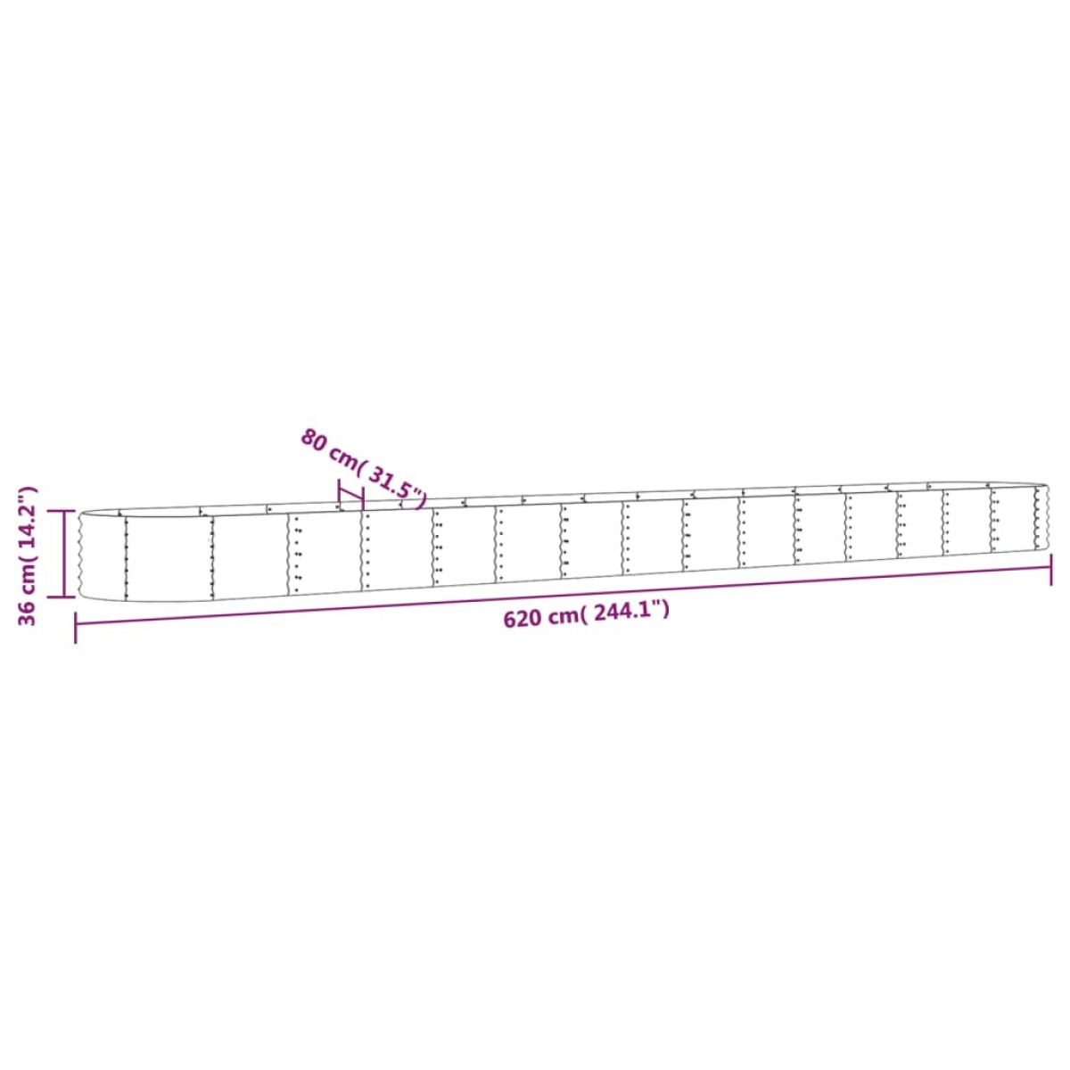 vidaXL Ζαρντινιέρα Γκρι 620x80x36 εκ. Ατσάλι με Ηλεκτρ. Βαφή Πούδρας