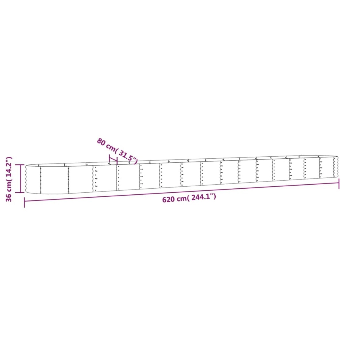 vidaXL Ζαρντινιέρα Ασημί 620x80x36 εκ. Ατσάλι με Ηλεκτρ. Βαφή Πούδρας