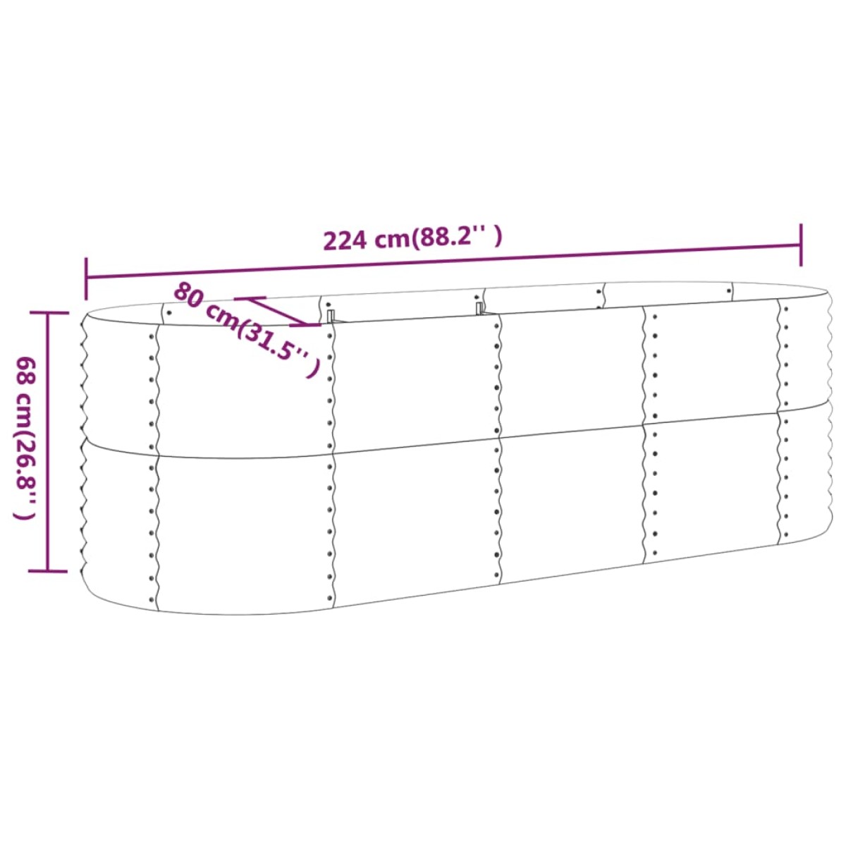vidaXL Ζαρντινιέρα Ασημί 224x80x68 εκ. Ατσάλι με Ηλεκτρ. Βαφή Πούδρας