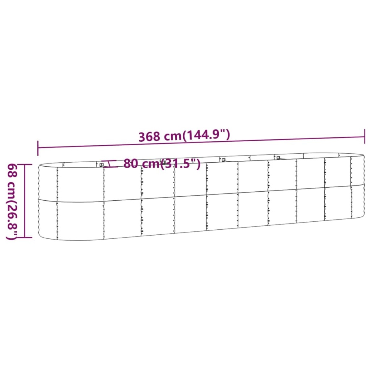 vidaXL Ζαρντινιέρα Ασημί 368x80x68 εκ. Ατσάλι με Ηλεκτρ. Βαφή Πούδρας