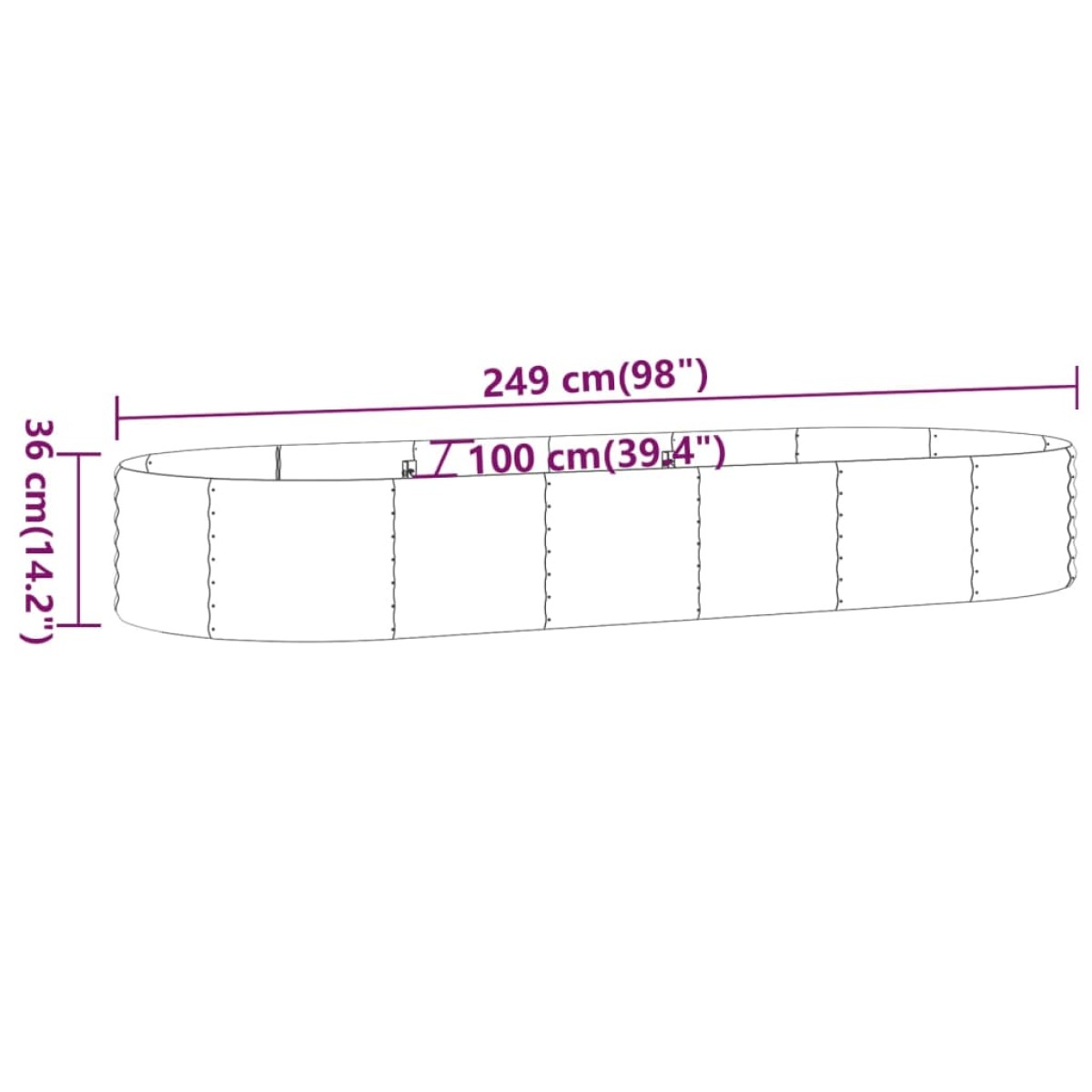 vidaXL Ζαρντινιέρα Πράσινη 249x100x36εκ Ατσάλι με Ηλεκτρ. Βαφή Πούδρας