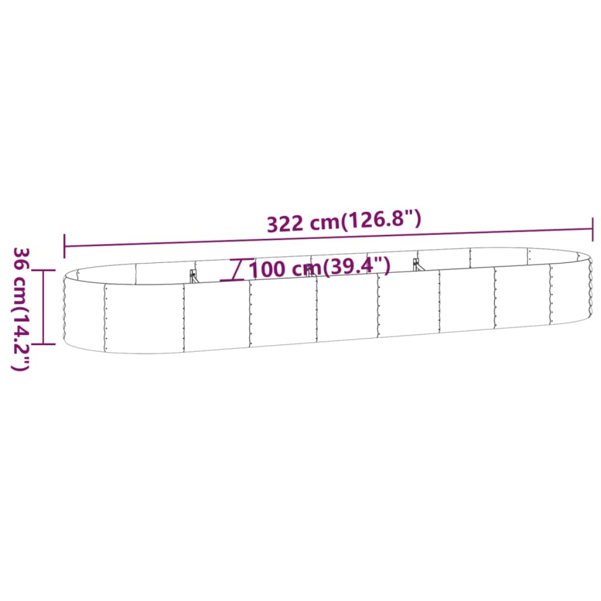 vidaXL Ζαρντινιέρα Ασημί 322x100x36 εκ. Ατσάλι με Ηλεκτρ. Βαφή Πούδρας