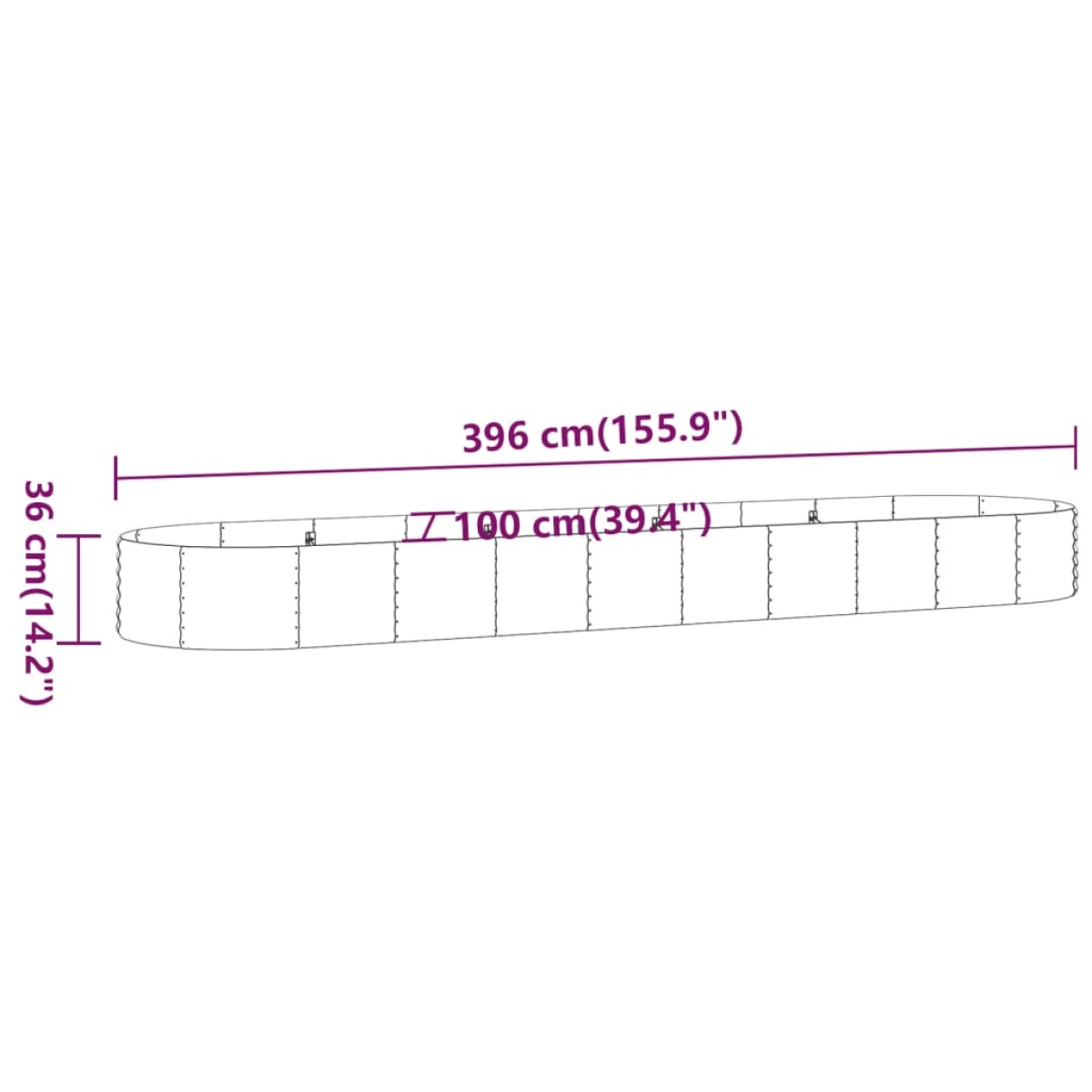 vidaXL Ζαρντινιέρα Πράσινο 396x100x36εκ. Ατσάλι με Ηλεκτρ.Βαφή Πούδρας