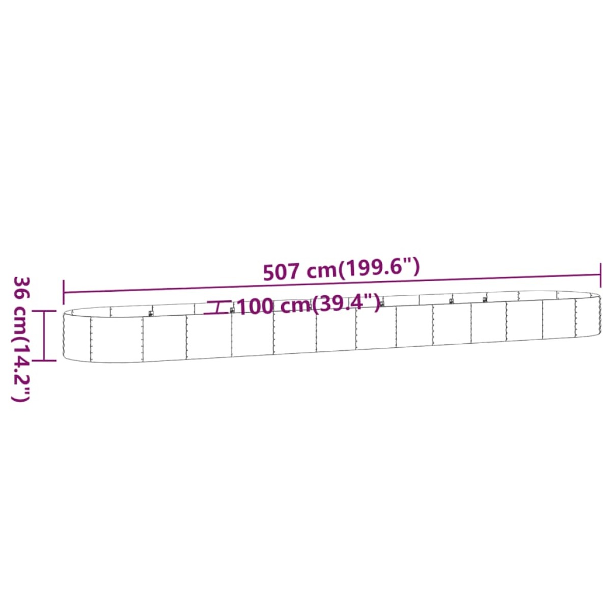vidaXL Ζαρντινιέρα Γκρι 507x100x36 εκ. Ατσάλι με Ηλεκτρ. Βαφή Πούδρας