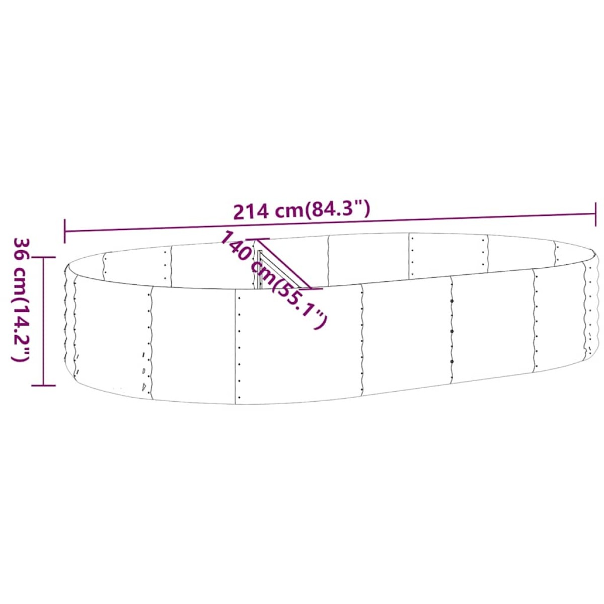 vidaXL Ζαρντινιέρα Ανθρακί 214x140x36εκ Ατσάλι με Ηλεκτρ. Βαφή Πούδρας
