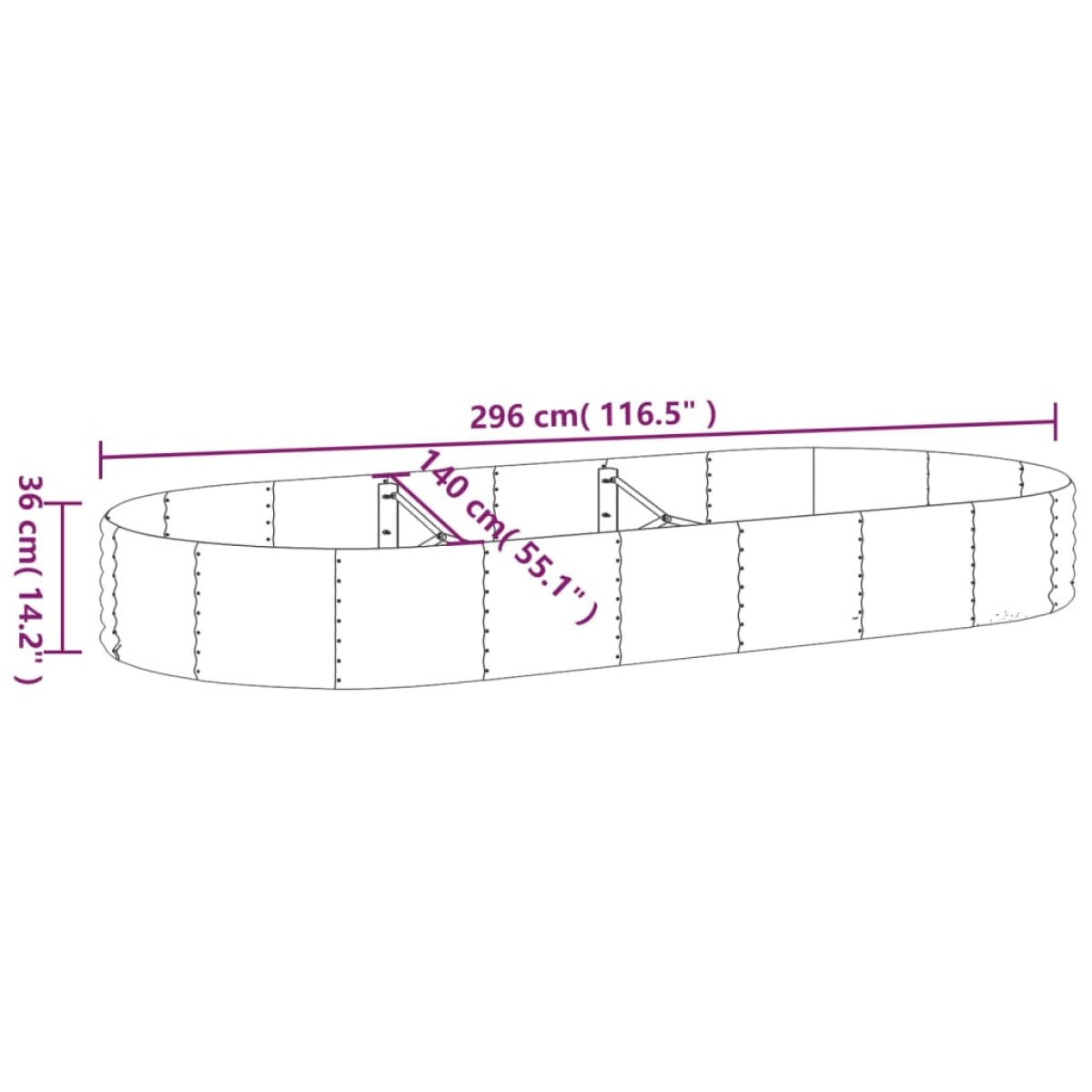 vidaXL Ζαρντινιέρα Γκρι 296x140x36 εκ. Ατσάλι με Ηλεκτρ. Βαφή Πούδρας