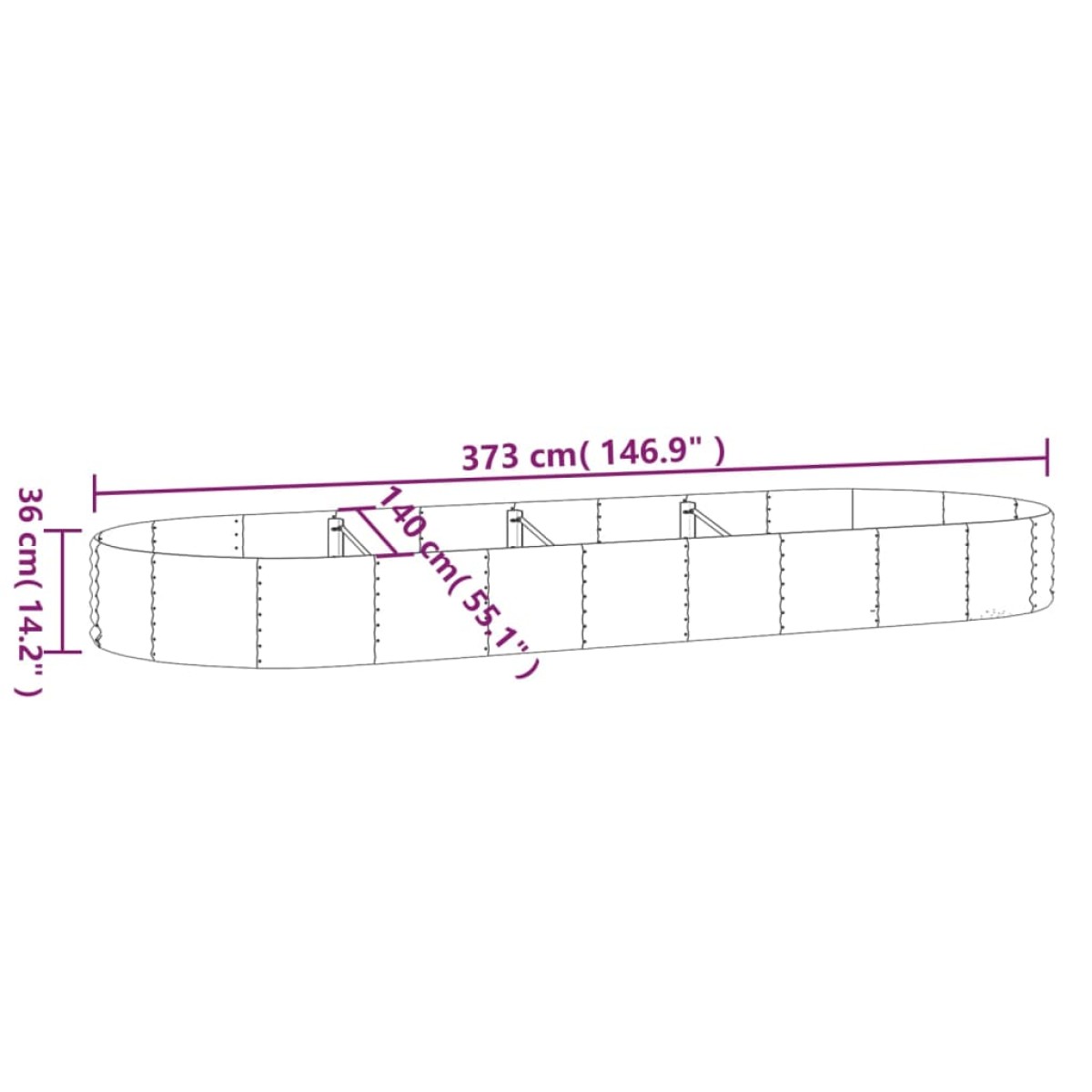 vidaXL Ζαρντινιέρα Ανθρακί 373x140x36εκ Ατσάλι με Ηλεκτρ. Βαφή Πούδρας