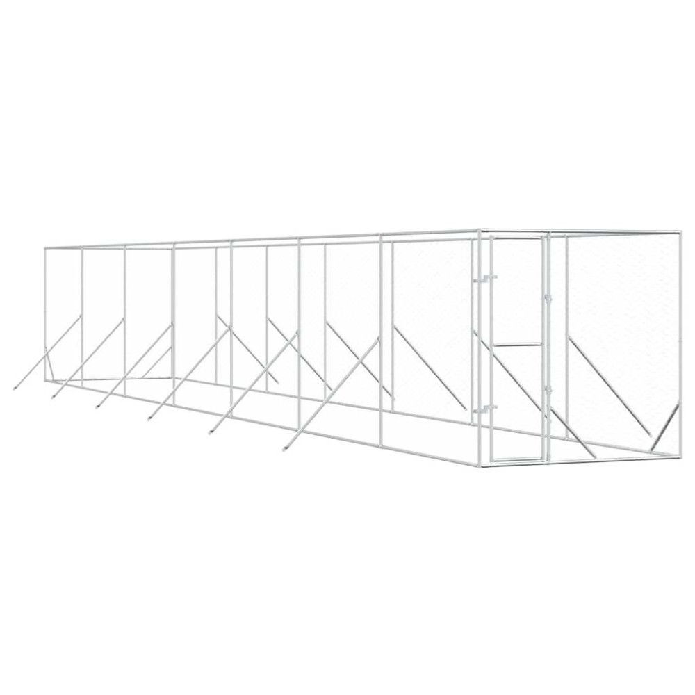 vidaXL Κλουβί Σκύλου Εξωτερ. Χώρου Ασημί 2x14x2 μ. από Γαλβαν. Ατσάλι