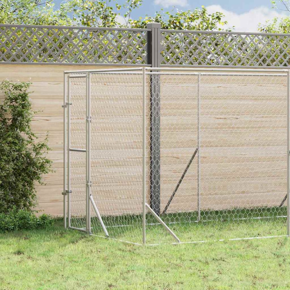 vidaXL Κλουβί Σκύλου Εξωτερ. Χώρου Ασημί 2x14x2 μ. από Γαλβαν. Ατσάλι