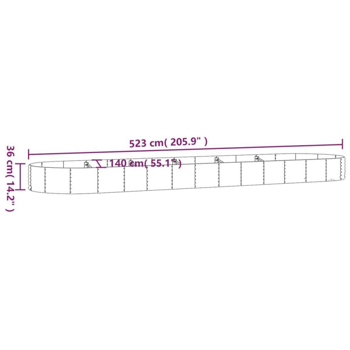 vidaXL Ζαρντινιέρα Ασημί 523x140x36 εκ. Ατσάλι με Ηλεκτρ. Βαφή Πούδρας