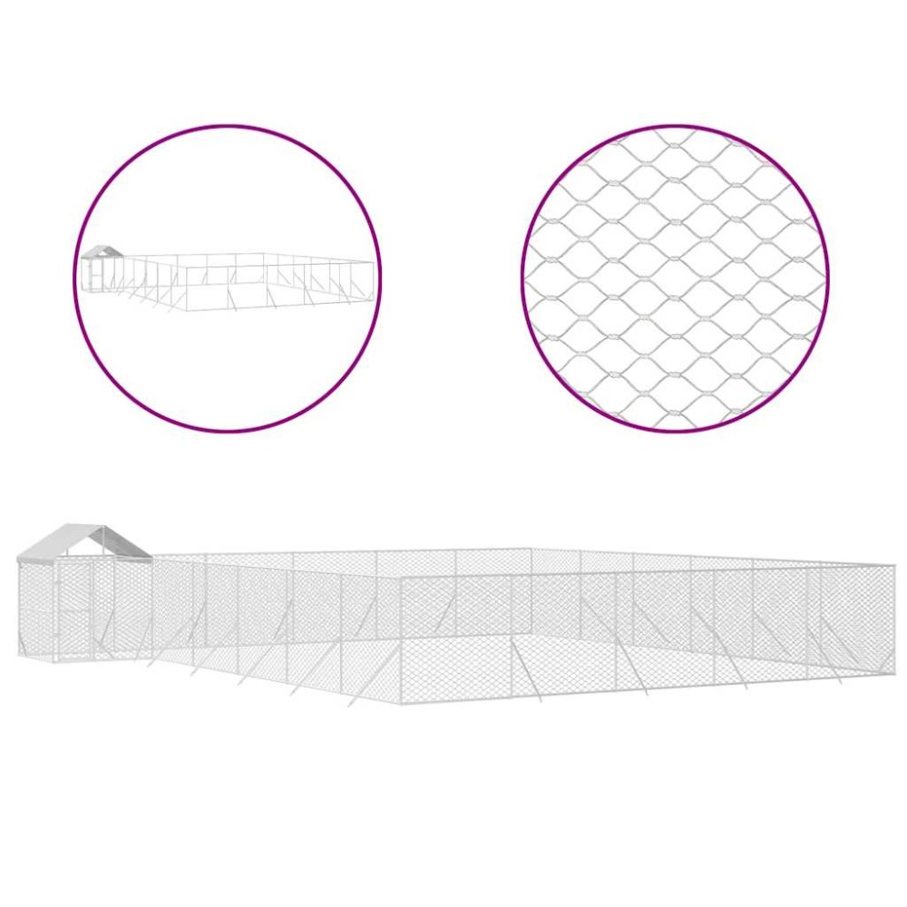 vidaXL Κλουβί Σκύλου Εξ. Χώρου με Οροφή Ασημί 12x12x2,5 μ Γαλβ. Ατσάλι